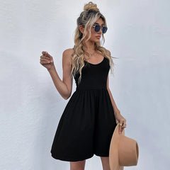 Fine By Me Pocketed Smocked Dress - Black Ins Street