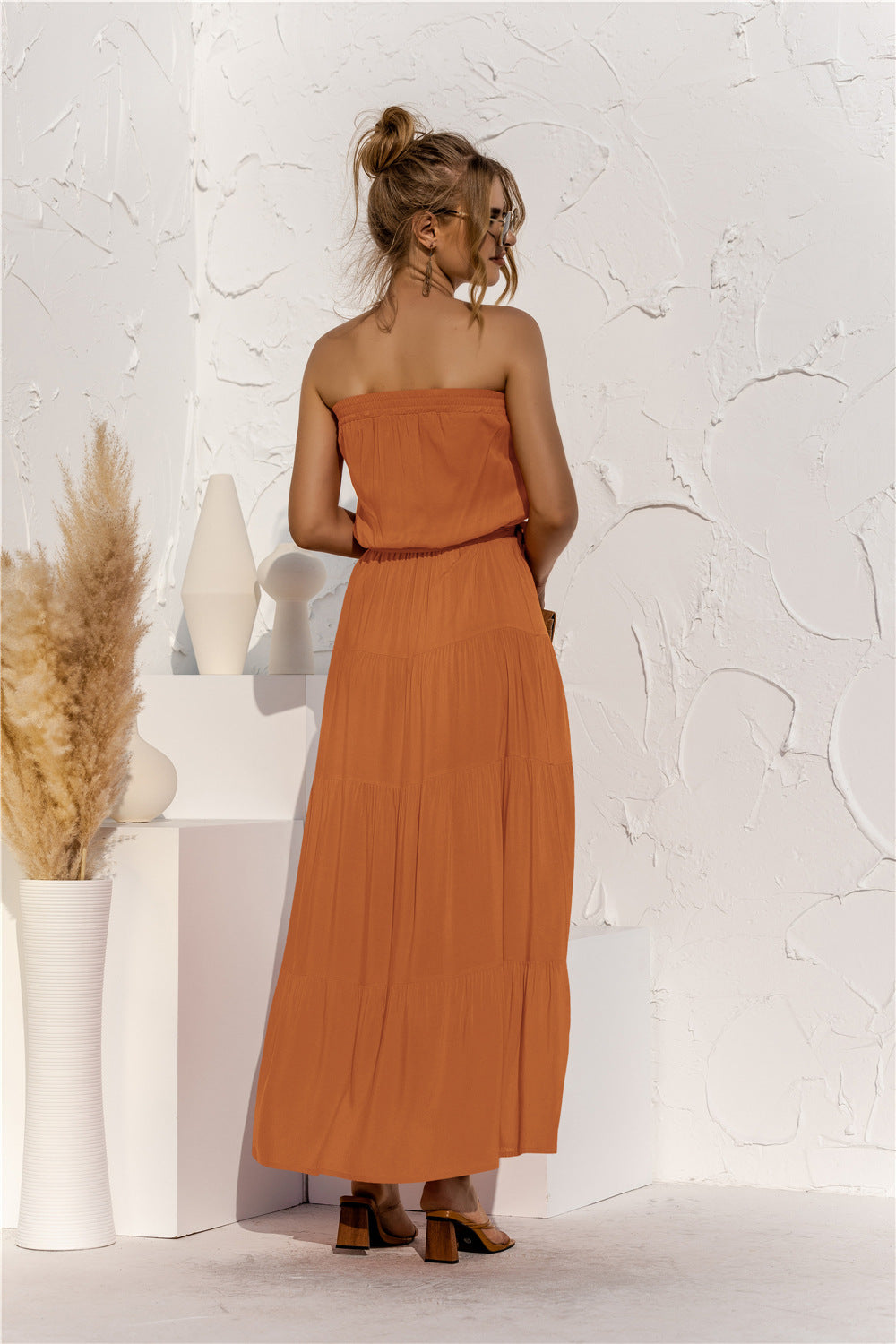 Free Falling Strapless Tiered Maxi Dress - Golden Yellow Ins Street