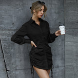Reha Ruched Button Down Shirt Dress - Black