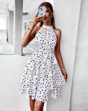 Payce Polka Dot Halter Maxi Dress - White Ins Street