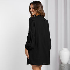 Noland Button Down Cover-Up Dress - Black Ins Street