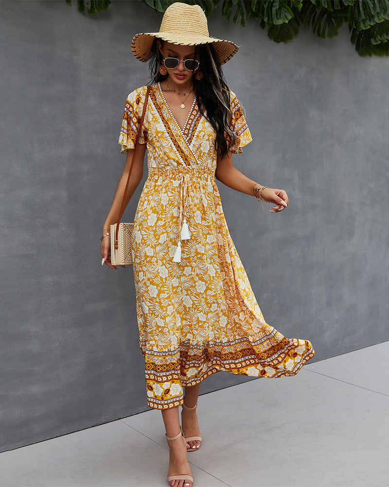 Nadine Floral Smocked Maxi Dress - Mustard Ins Street
