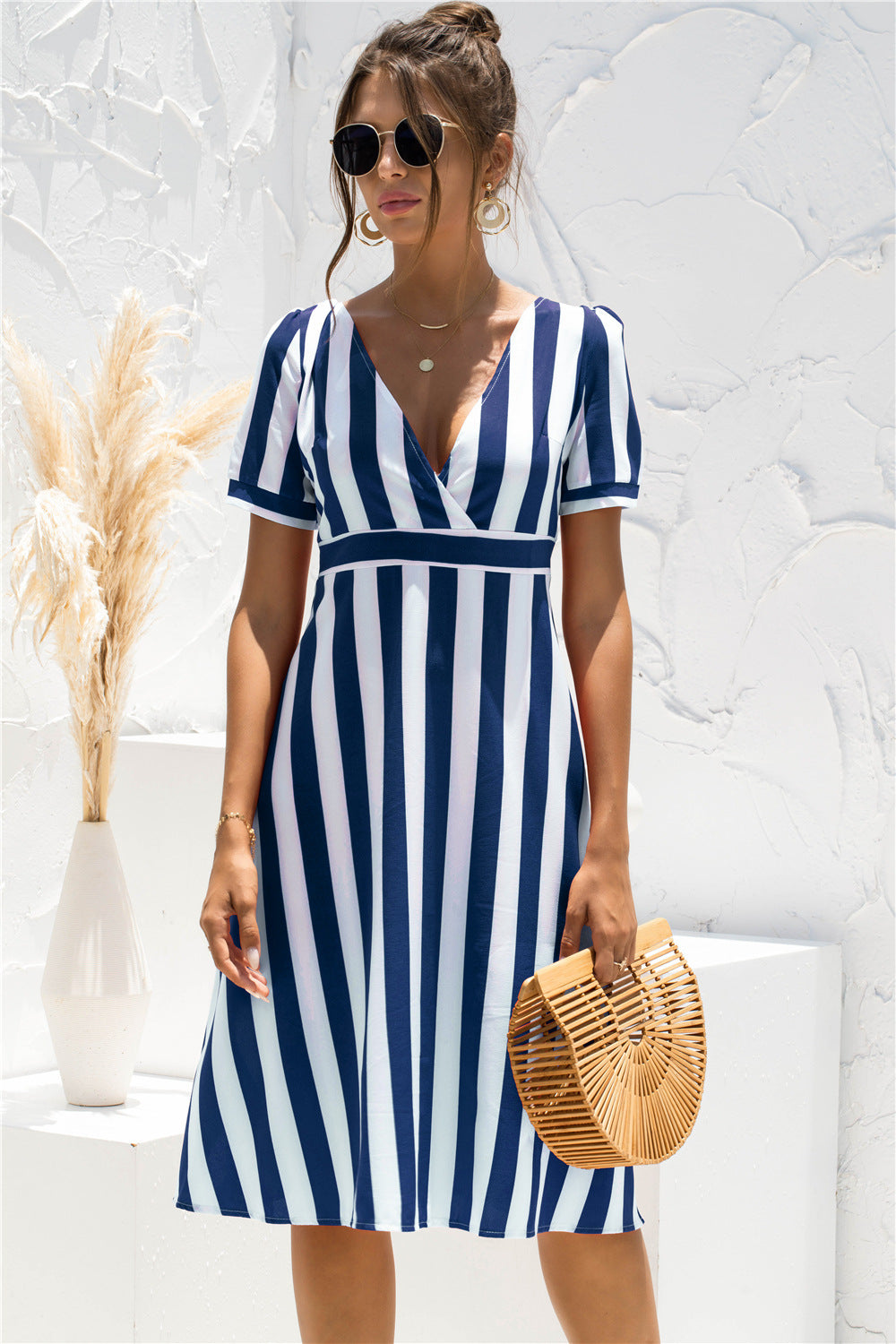 Glinda Striped Satin Midi Shirt Dress Ins Street