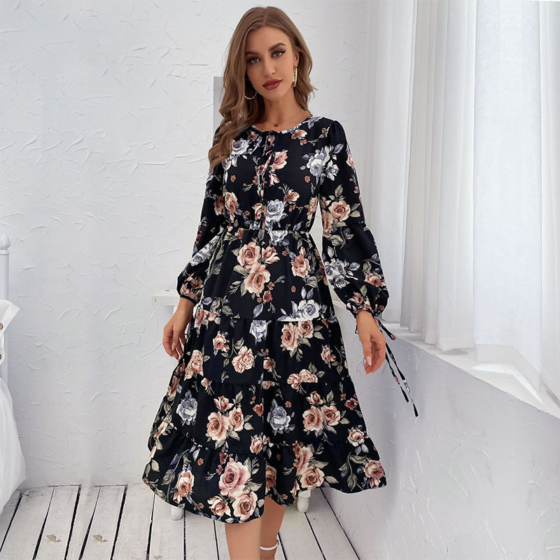 Early Sunset Floral Plisse Midi Dress Ins Street