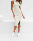 Luna Ribbed Knit Midi Dress - White Ins Street