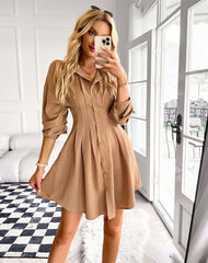 Sarabeth Pintuck Button Down Shirt Dress - Camel ENTR-001