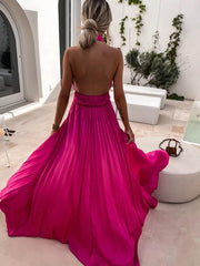 Daffy Backless Halter Maxi Dress - Fuchsia A.PEACH