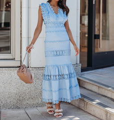 Jade Cotton Eyelet Tiered Maxi Dress - Chambray - FINAL SALE Ins Street