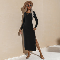 Alexina Long Sleeve Ribbed Knit Maxi Dress - Black - FINAL SALE TYCH-001