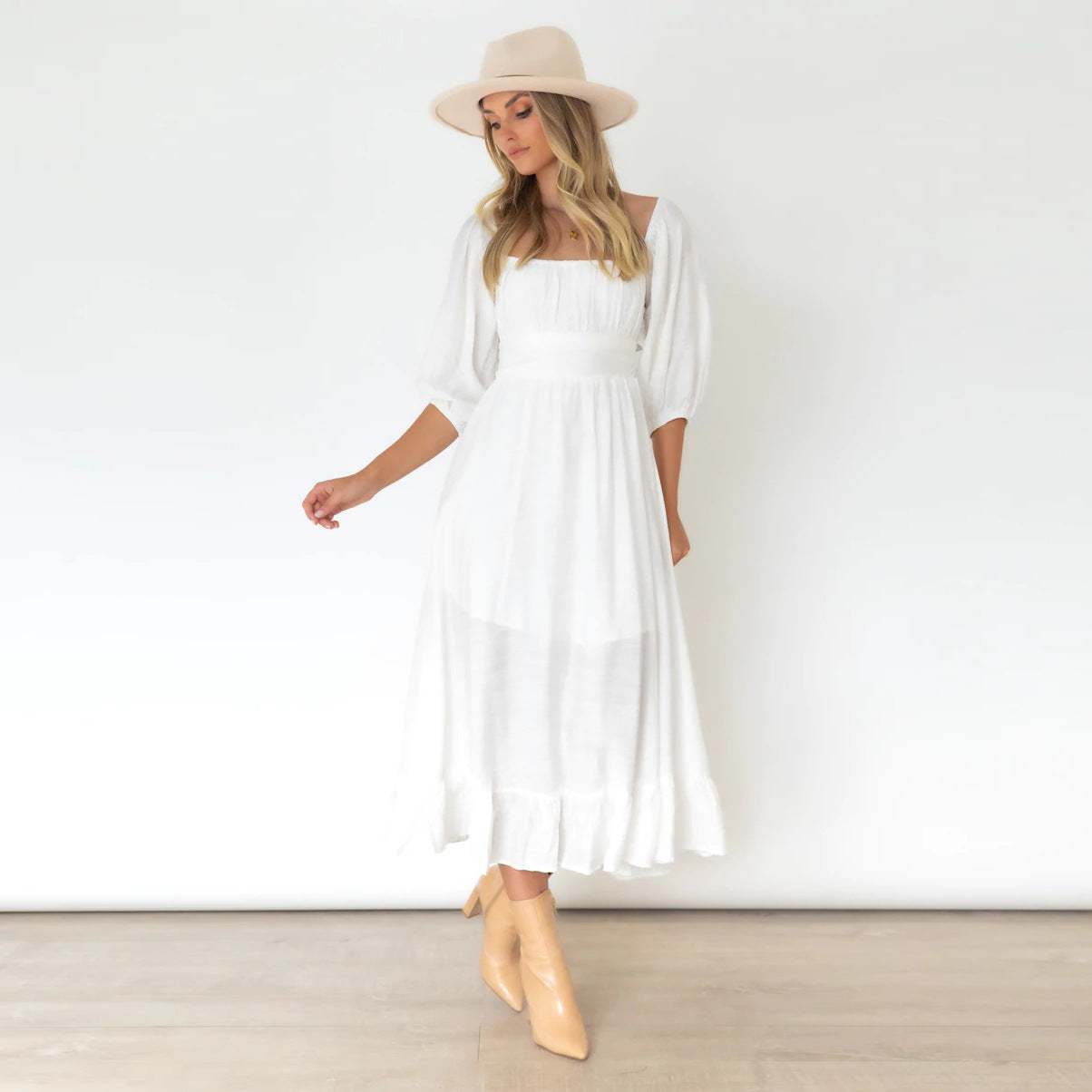 Katelyn Puff Sleeve Midi Dress Ins Street