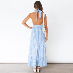 Seek Shade Printed High Low Halter Maxi Dress - Blue Ins Street