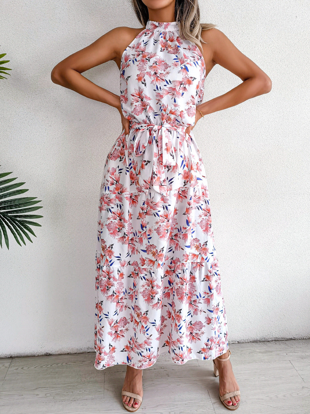 Sure Thing Floral Chiffon Halter Maxi Dress - Cream - FINAL SALE Ins Street