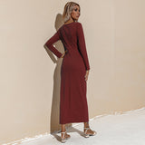 Alexina Long Sleeve Ribbed Knit Maxi Dress - Wine - FINAL SALE TYCH-001