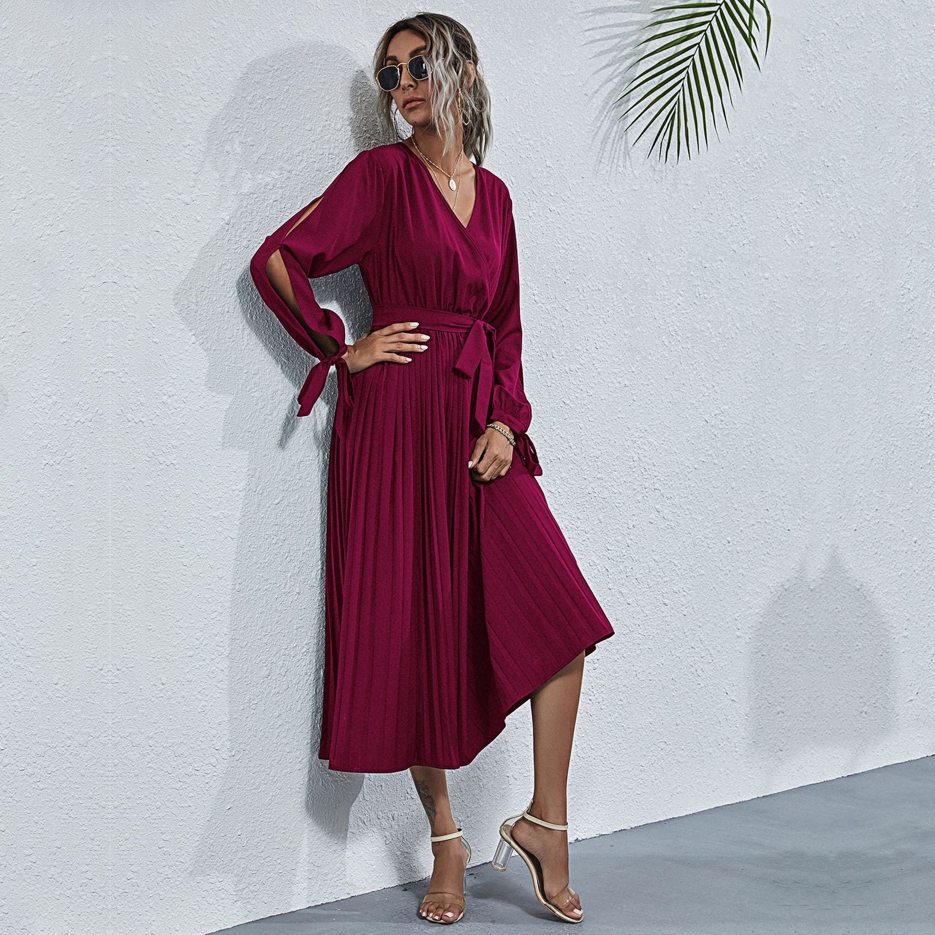 Josefa Satin Pleated Midi Dress - Wine - FINAL SALE Ins Street