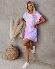 Pastels Cotton Tie Dye Sweatshirt Dress Ins Street