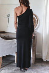 From The Source One Shoulder Maxi Dress - Black Ins Street