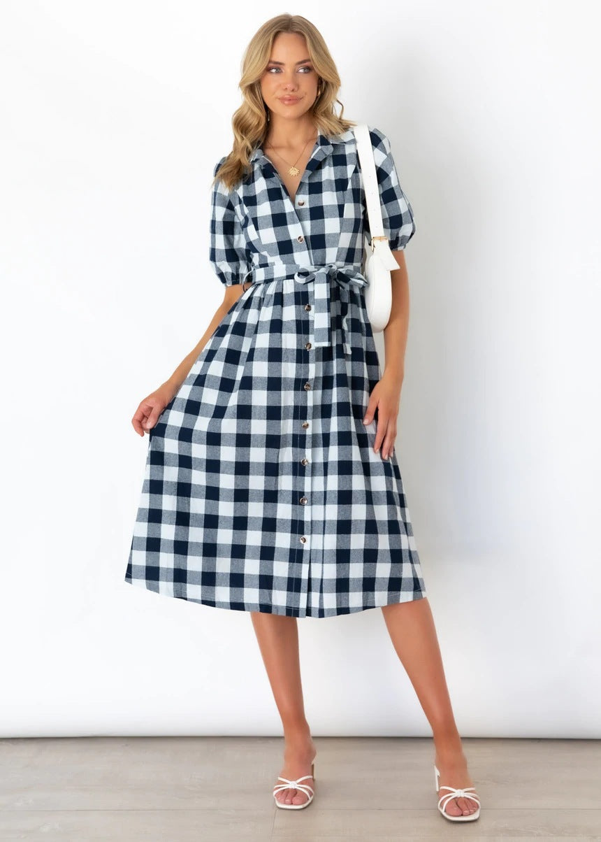 Saturn Pocketed Plaid Button Down Midi Dress Ins Street