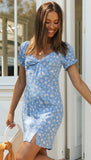 Tarah Floral Tie Front Mini Dress - Dusty Blue LUSH-001