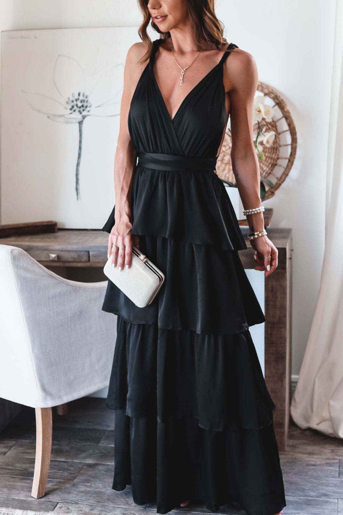 Formal Introduction Ruffle Tiered Maxi Dress - Black – InsStreet