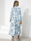 Tempe Floral Ruffle Midi Dress - Blue SALT-001
