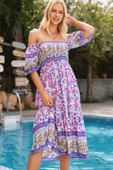 Valen Printed Off The Shoulder Maxi Dress - Pink SALT-001