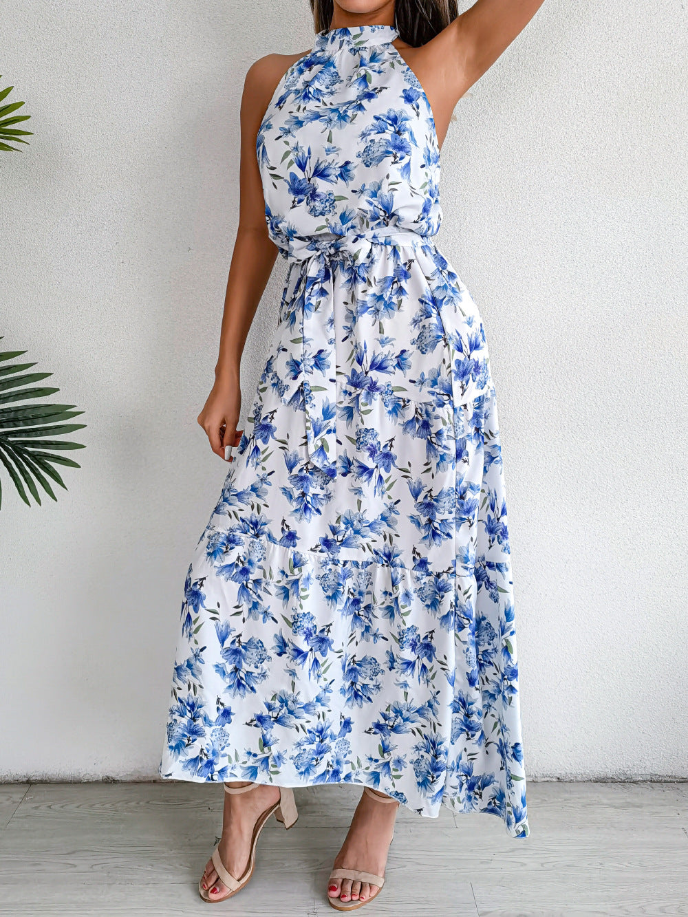 Sure Thing Floral Chiffon Halter Maxi Dress - Blue - FINAL SALE Ins Street