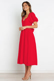 Samantha Puff Sleeve Midi Dress - Cherry Red Ins Street