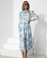 Tempe Floral Ruffle Midi Dress - Blue SALT-001