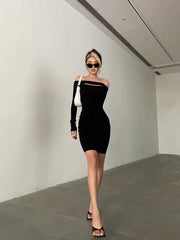 Victory Ribbed Off The Shoulder Midi Dress - Black Ins Street