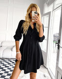 Sarabeth Pintuck Button Down Shirt Dress - Black ENTR-001