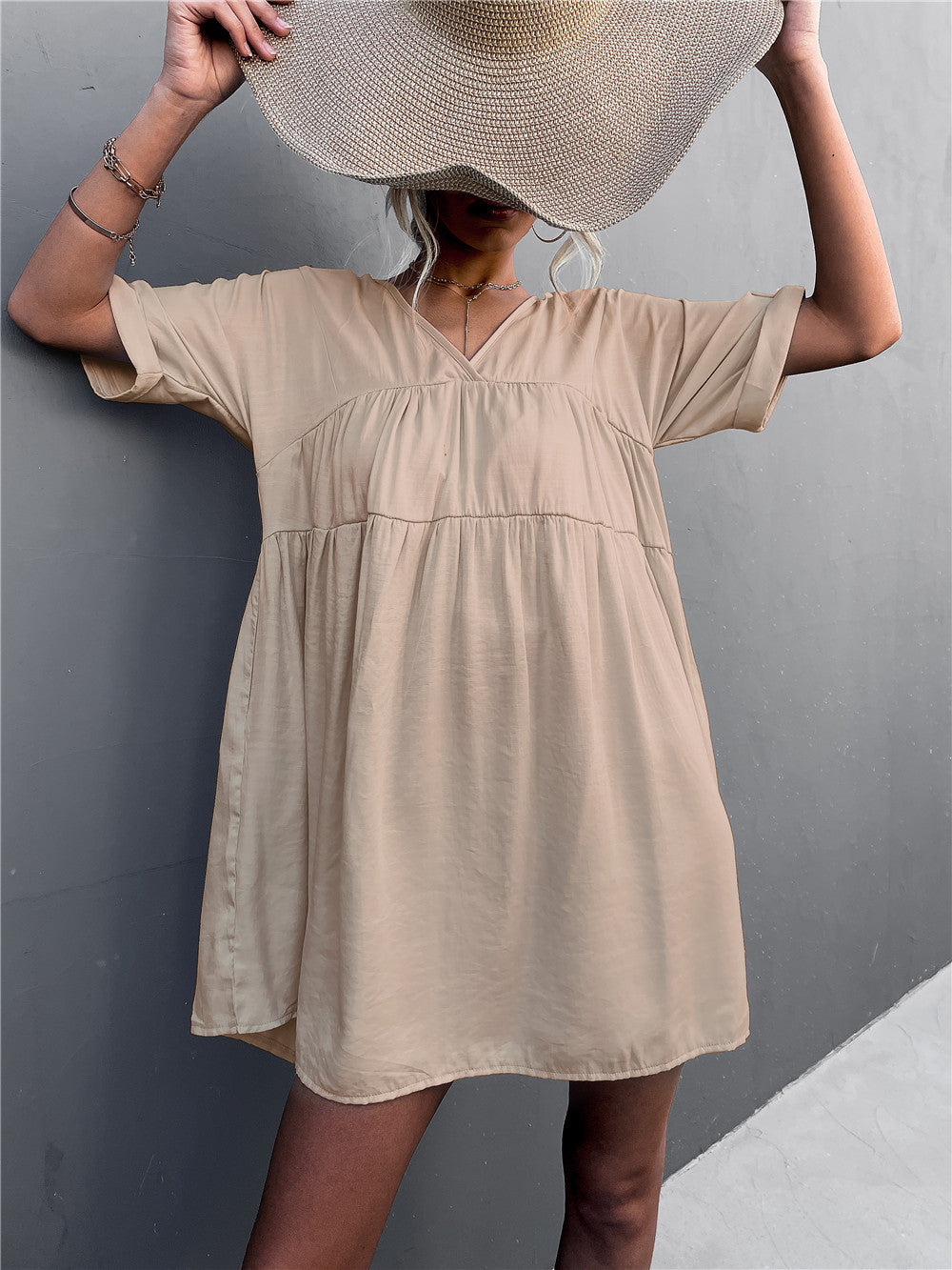 Goodness Cotton Pocketed Babydoll Dress - Khaki Ins Street