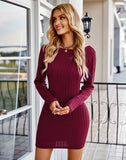 Sapphire Ribbed Square Neck Sweater Dress - Burgundy FLAT-001