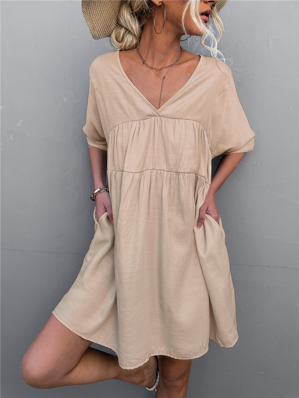 Goodness Cotton Pocketed Babydoll Dress - Khaki Ins Street