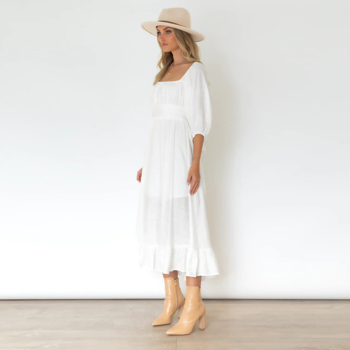 Katelyn Puff Sleeve Midi Dress – InsStreet
