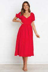 Samantha Puff Sleeve Midi Dress - Cherry Red Ins Street