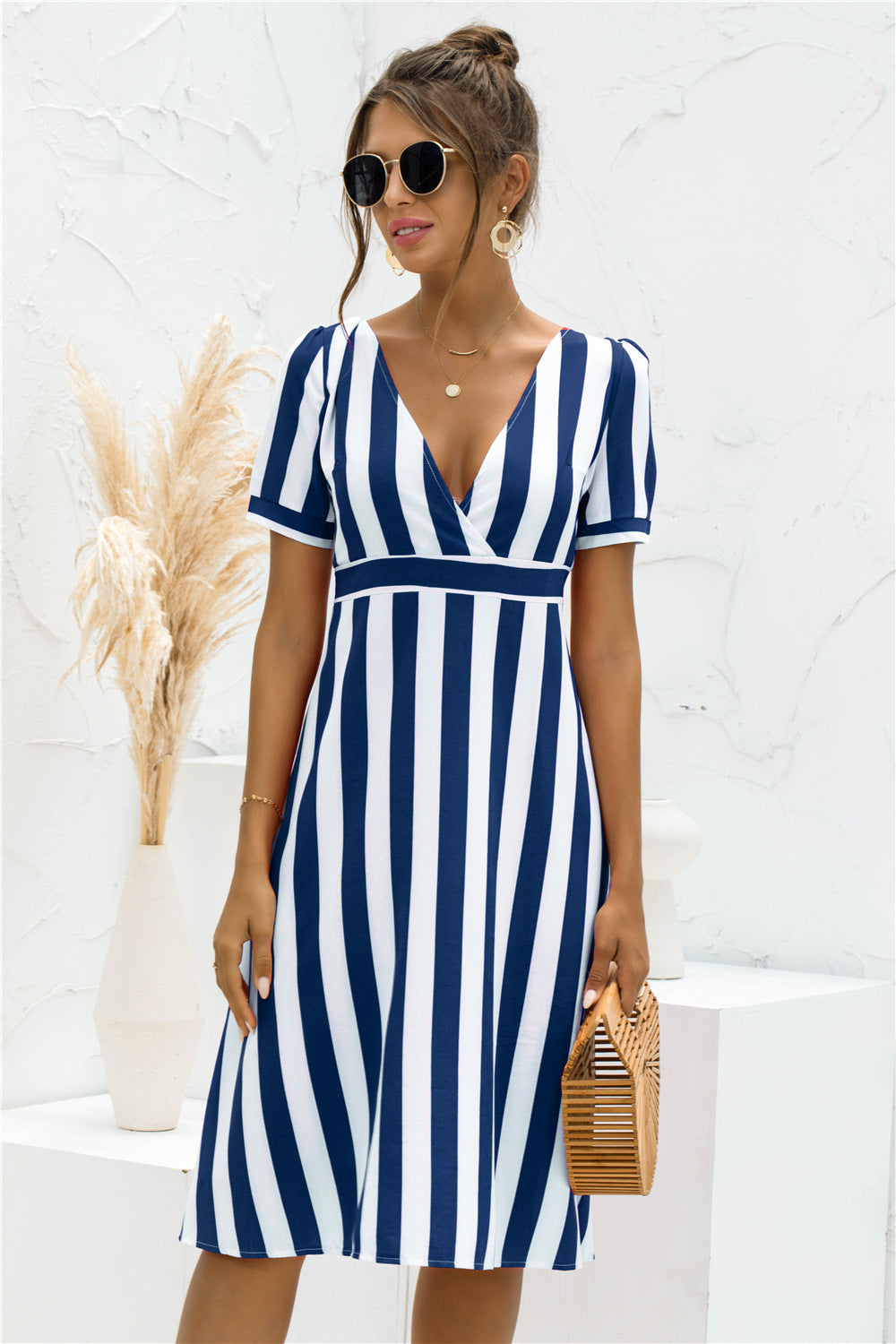 Glinda Striped Satin Midi Shirt Dress Ins Street