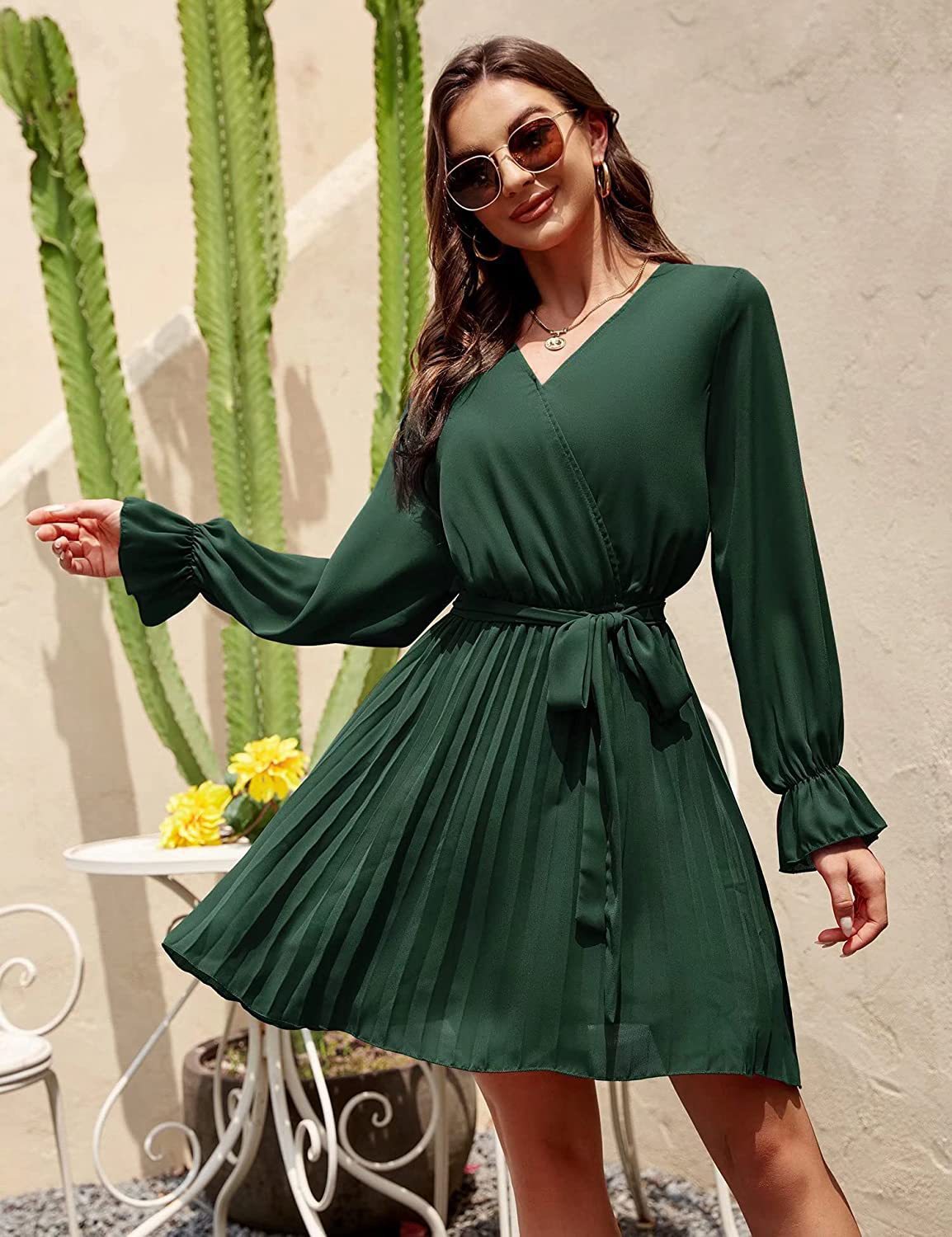 Slow Dance Satin Wrap Dress - Hunter Green Ins Street