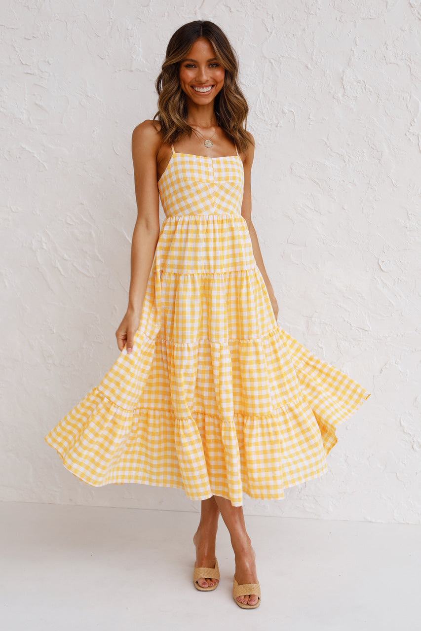 Kinslee Smocked Gingham High Low Maxi Dress - Yellow Ins Street