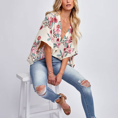 Palm Desert Floral Drape Bodysuit - Ivory Ins Street