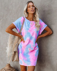 Pastels Cotton Tie Dye Sweatshirt Dress Ins Street