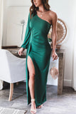 From The Source One Shoulder Maxi Dress - Hunter Green