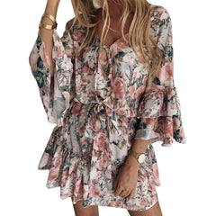 Kaleb Floral Adjustable Balloon Sleeve Dress Ins Street