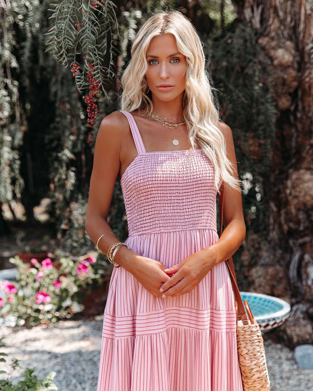 Sunshower Cotton Tiered Maxi Dress - Dusty Rose Ins Street