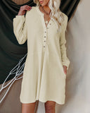 Verity Cotton Blend Pocketed Henley Dress - Oatmeal - FINAL SALE FLAW-001