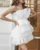 PREORDER - Lille Strapless Tulle Mini Dress - Cream Ins Street