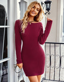 Sapphire Ribbed Square Neck Sweater Dress - Burgundy FLAT-001