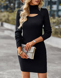 Tatiana Ribbed Cutout Sweater Dress - Black PROM-001