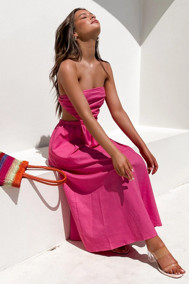 Head Over Heels Strapless Satin Maxi Dress - Pink Ins Street