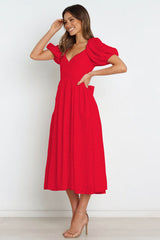 Samantha Puff Sleeve Midi Dress - Cherry Red Ins Street