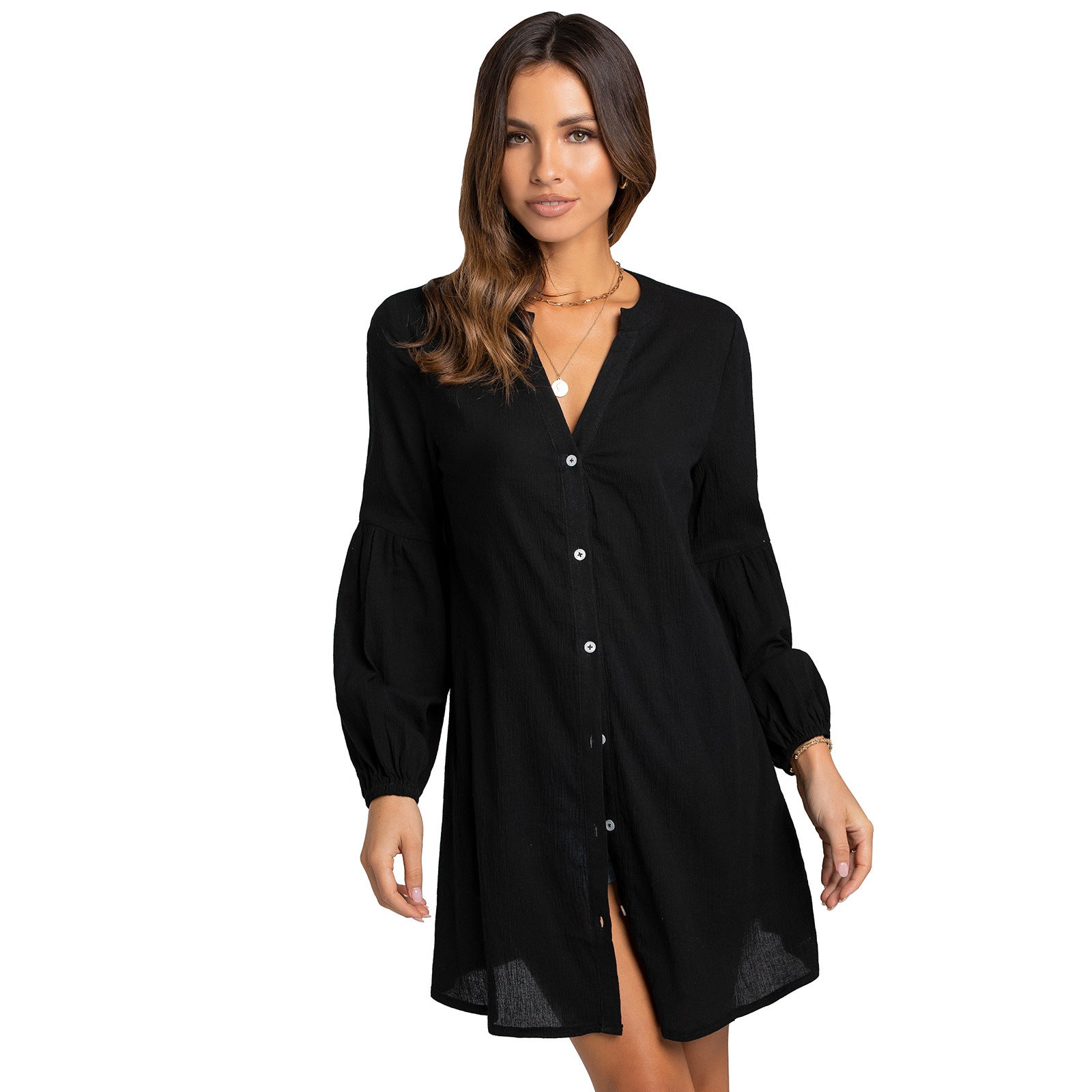 Noland Button Down Cover-Up Dress - Black Ins Street